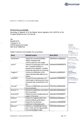 Conformity declaration - supports and orthoses